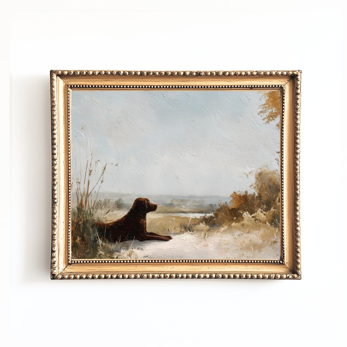 Farmhouse Chocolate Lab Art Print, Rustic Dog Portrait