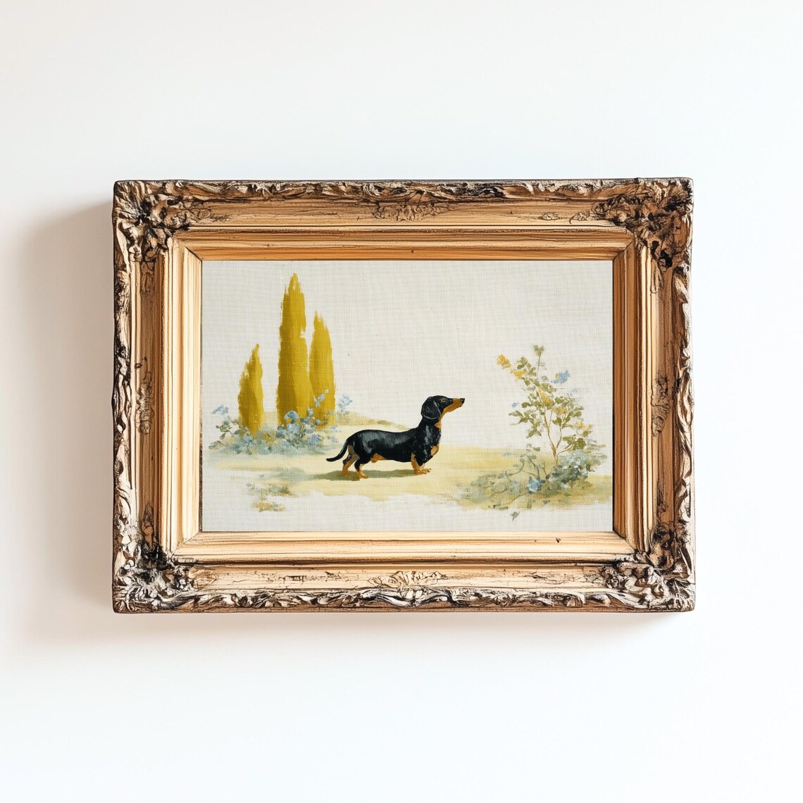 Black and Tan Dachshund Vintage Golden Field Landscape Dog Art Print