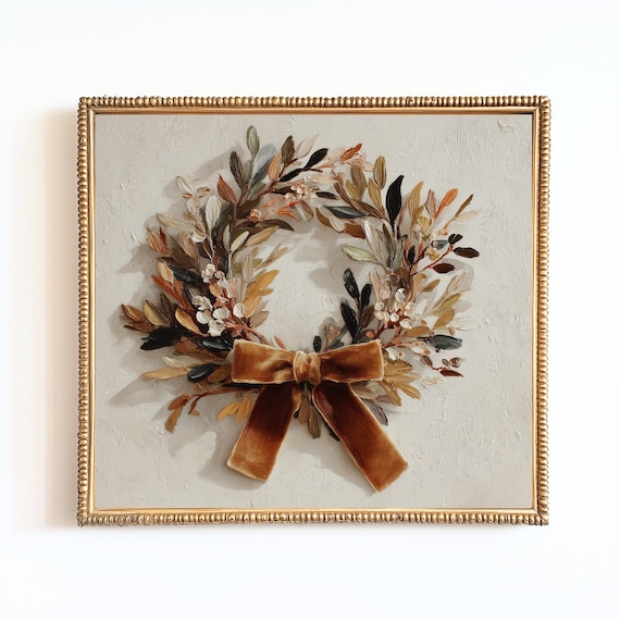 Neutral Autumn Wreath Art Print, Farmhouse Decor