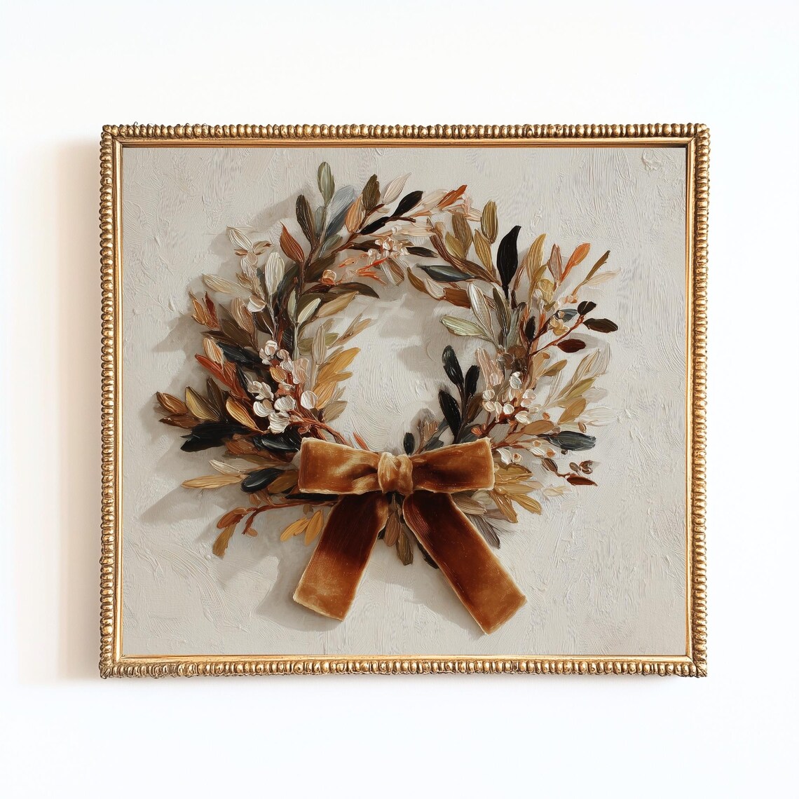 Neutral Autumn Wreath Art Print, Farmhouse Decor