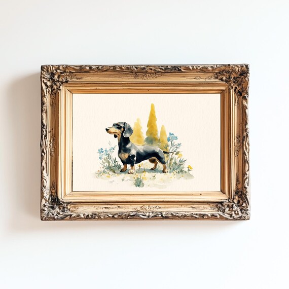 Dachshund Watercolor Portrait Sausage Dog Floral Nursery Wall Art