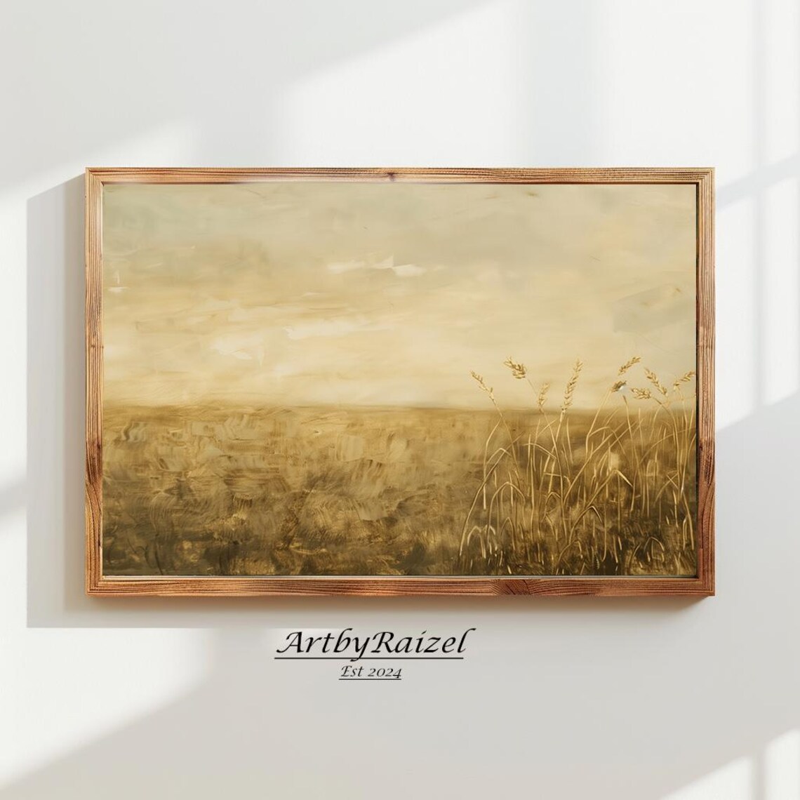 Minimalist Golden Wheat Field Warm Beige Landscape Art Poster
