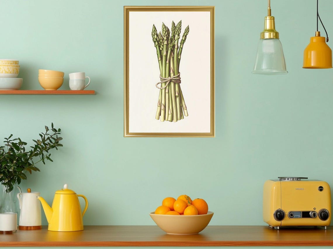 Fresh Asparagus Bunch Watercolor Botanical Farmhouse Kitchen Print - Image 3
