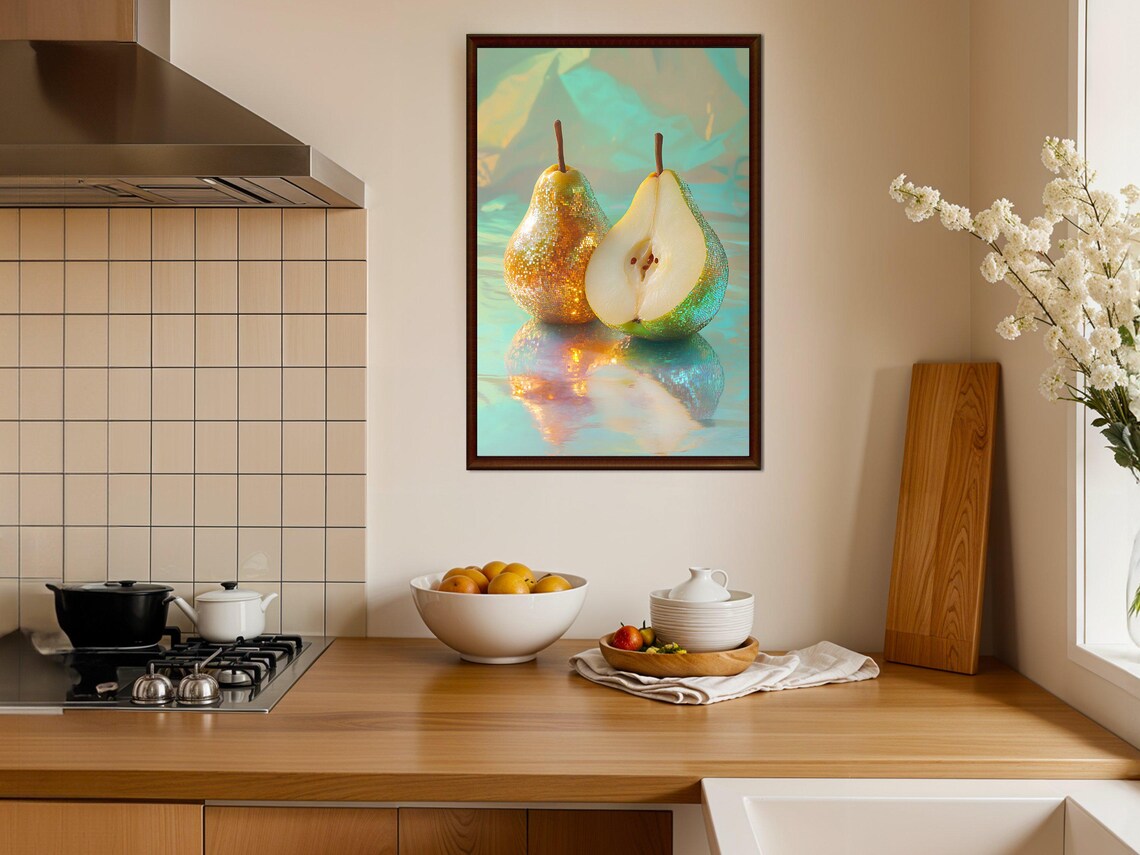 Pear Wall Art Modern Abstract Fruit Print Colorful Kitchen Decor Unique Food Art Vibrant Fruit Illustration Contemporary Art Piece - Image 4