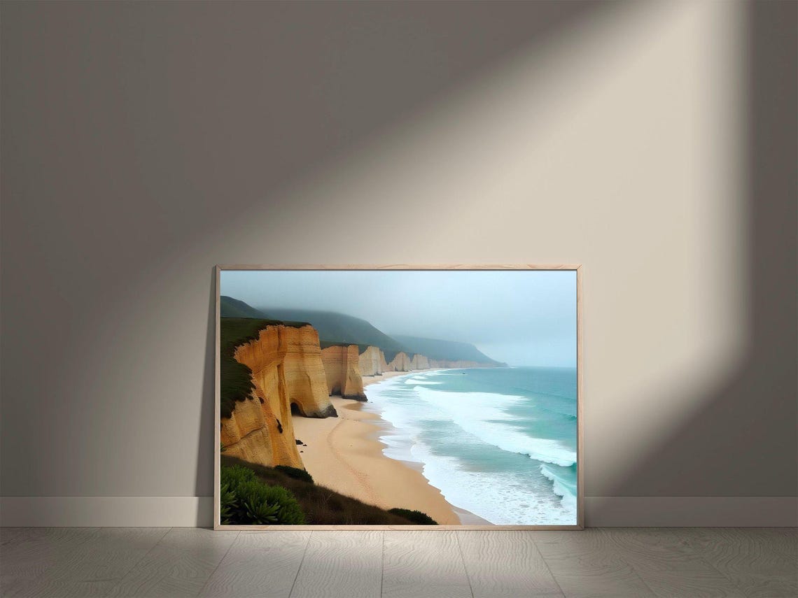 Golden Chalk Cliffs Over a Sandy Beach with Turquoise Surf Poster - Image 5