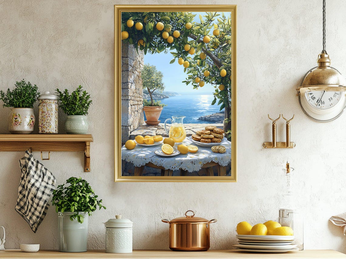 Lemon Grove Coastal Terrace Mediterranean Seaside Kitchen Poster
