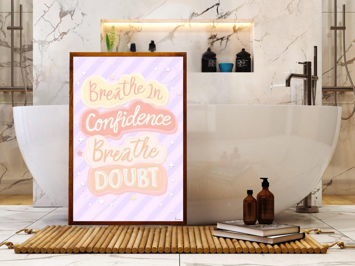 Breathe In Confidence Breathe Doubt Pastel Stripe Quote Poster - Image 2
