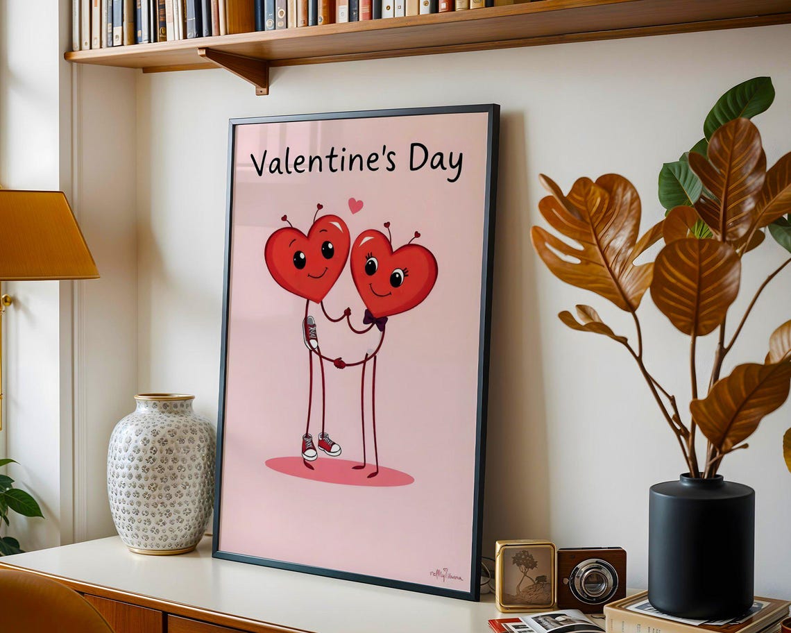 Valentines Day Cute Cartoon Heart Couple Love Illustration Poster - Image 5