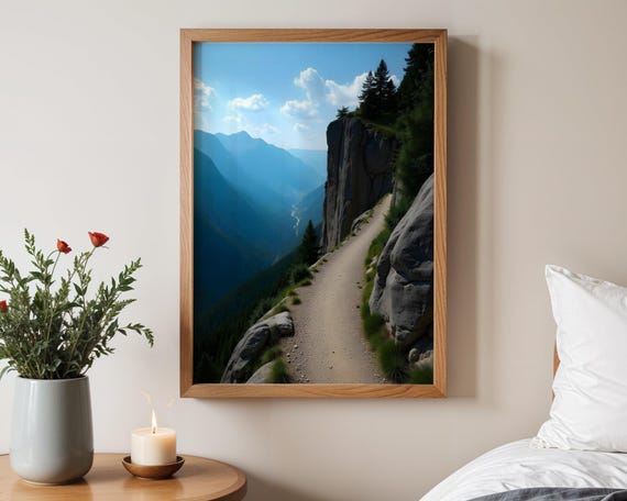 Scenic Mountain Path Nature Wall Art Print Misty Mountain Trail Landscape Poster Serene Valley View Artwork Adventure Home Decor