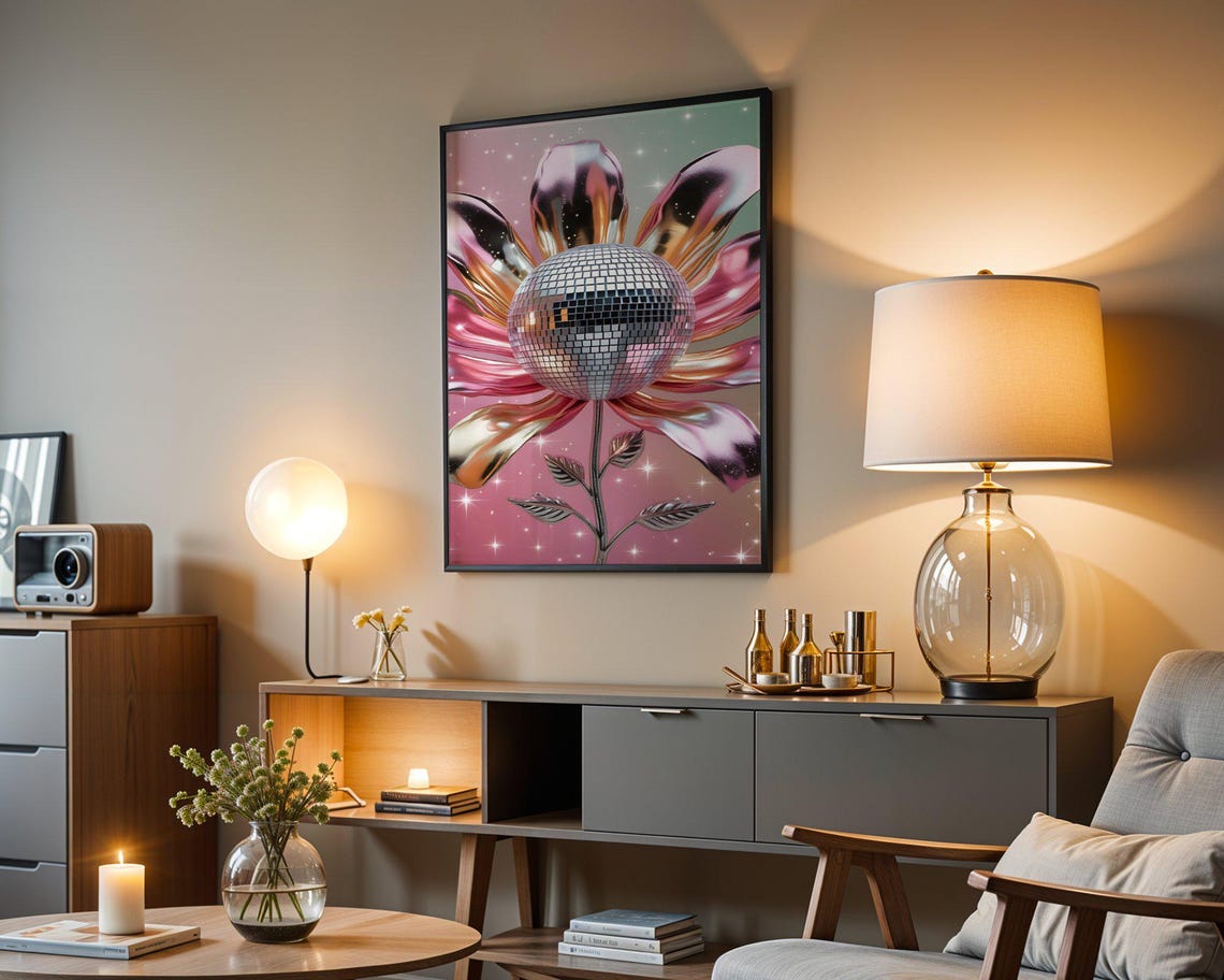 Disco Ball Flower Pink Metallic Petals Glam Sparkle Art Poster - Image 4