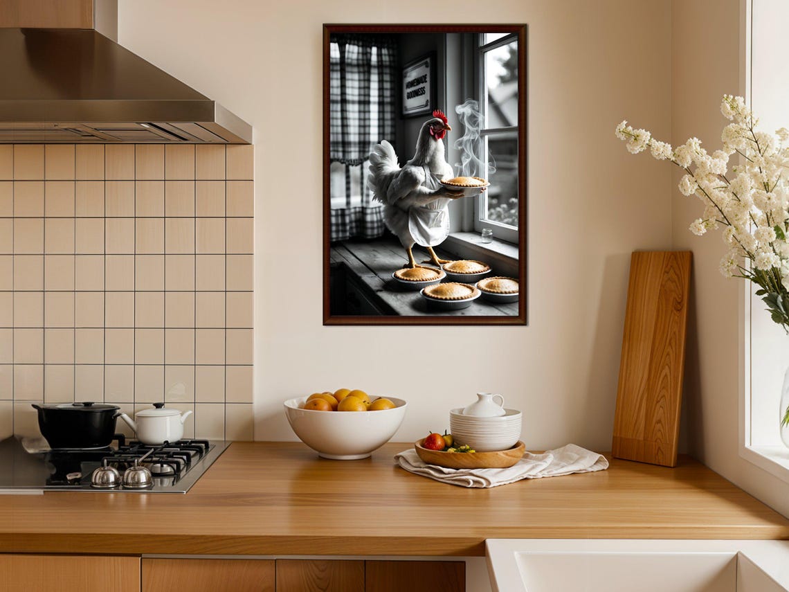 Chicken Chef Holding Fresh Pies Homemade Goodness Kitchen Poster - Image 4