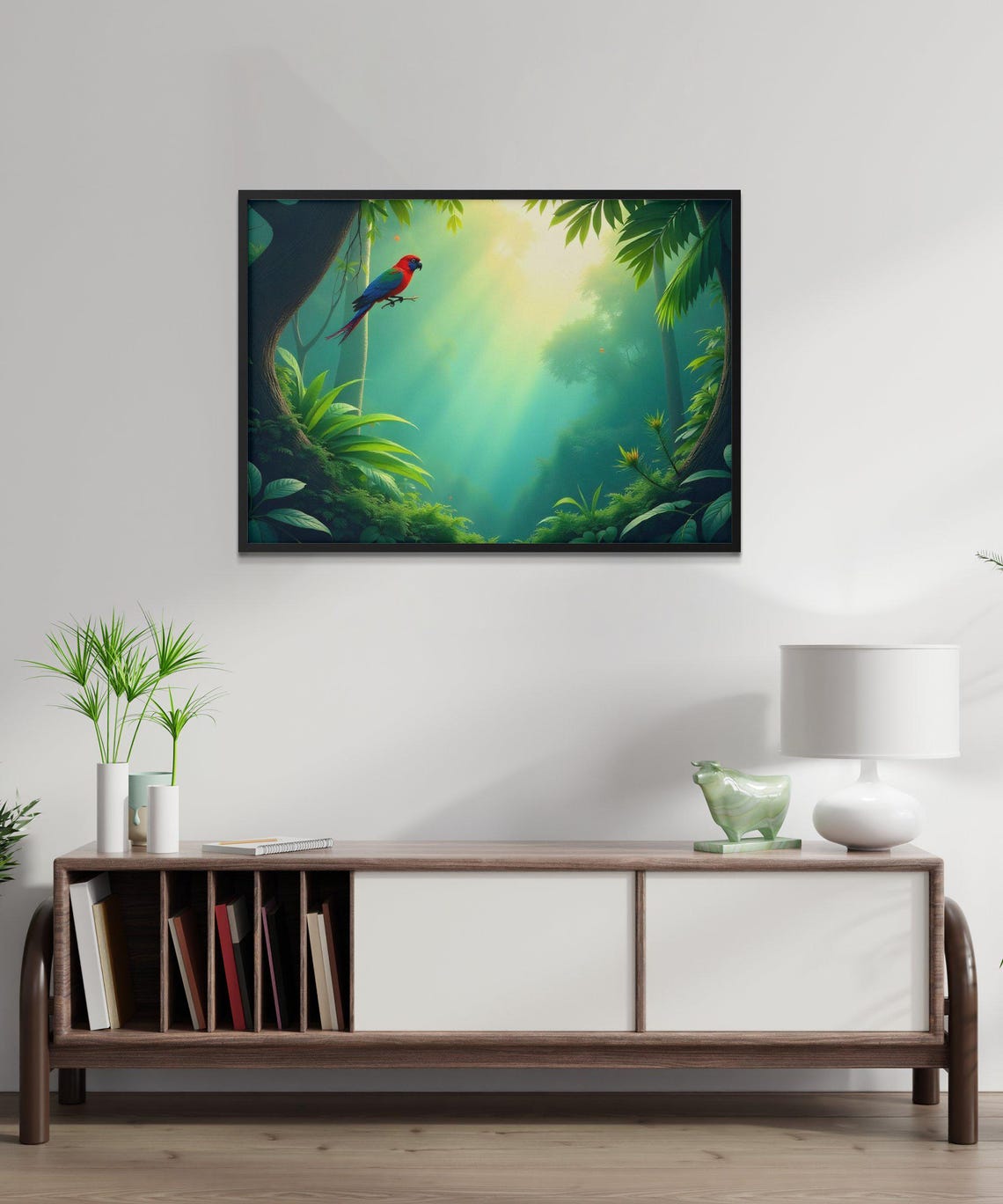Colorful Parrot Perched in a Sunlit Tropical Rainforest Canopy Poster - Image 3