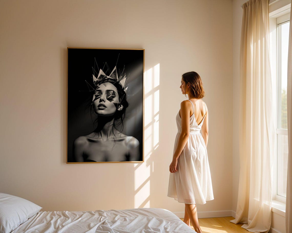 Abstract Geometric Woman Wall Art Black And White Modern Home Decor Contemporary Art Print Unique Artistic Gift For Living Room - Image 5
