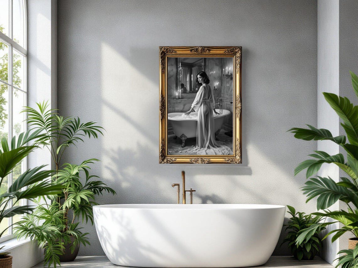 Woman In Sheer Robe Standing Beside A Candlelit Clawfoot Tub Poster - Image 2