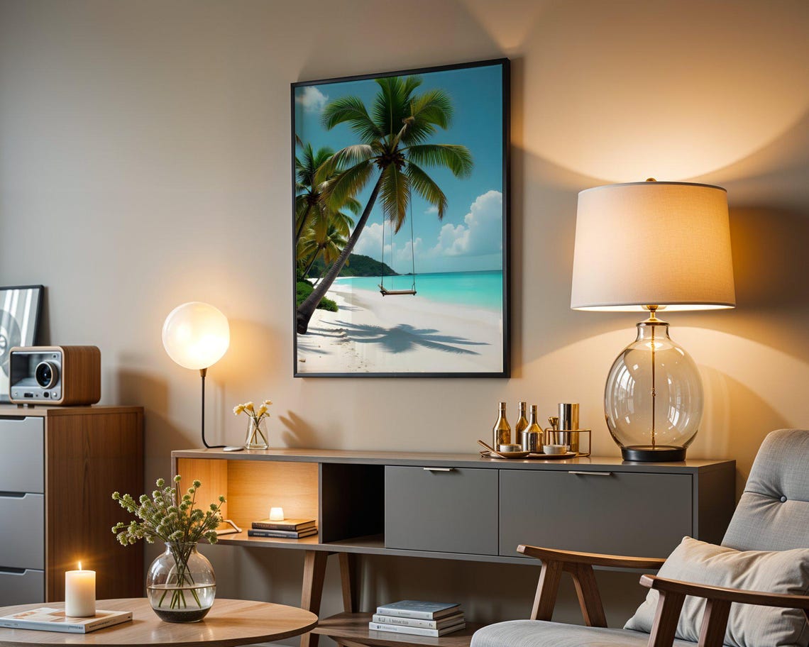 Beach Swing Hanging from Leaning Palm Tree Tropical Paradise Poster - Image 5