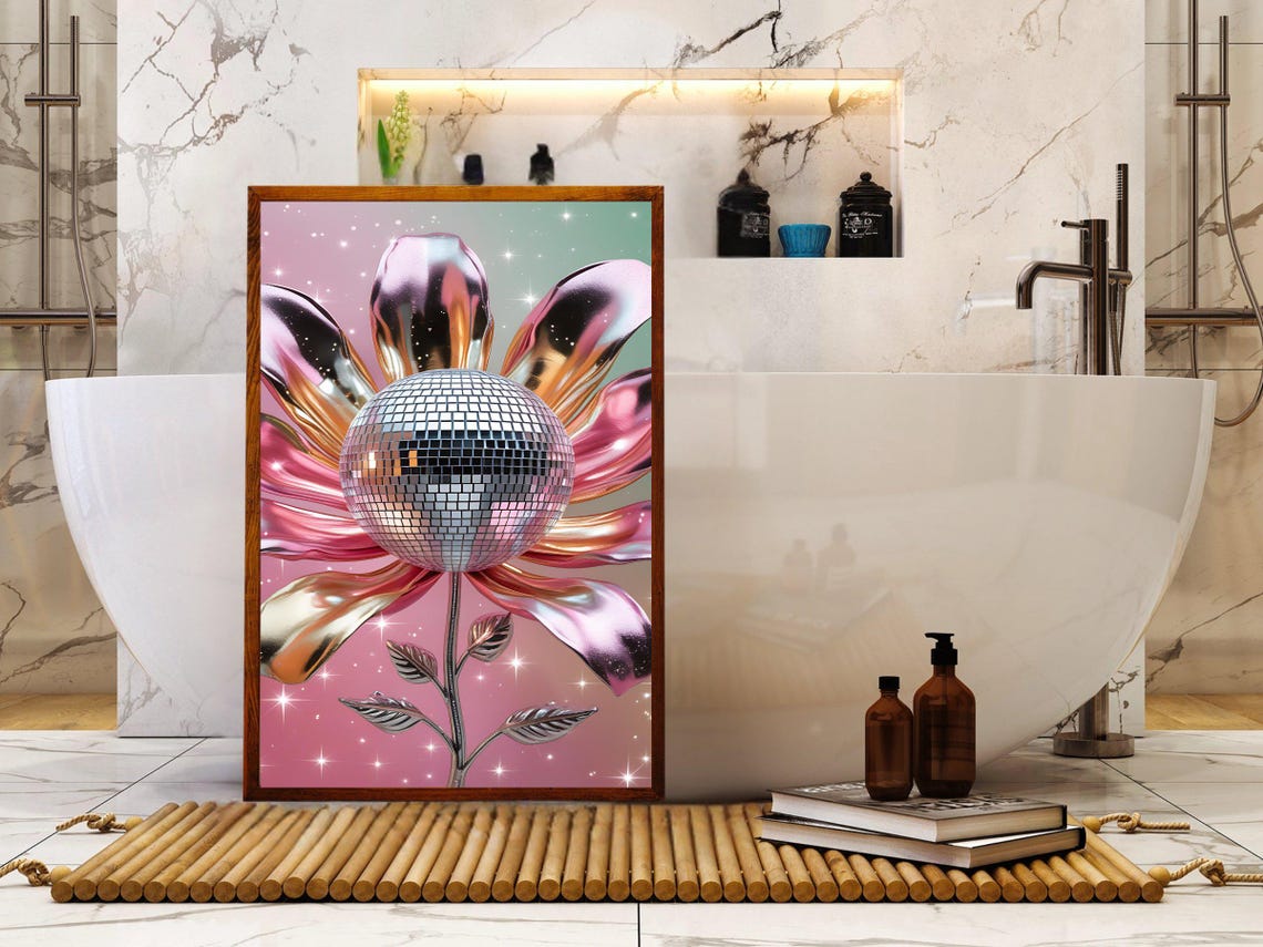 Disco Ball Flower Pink Metallic Petals Glam Sparkle Art Poster - Image 2