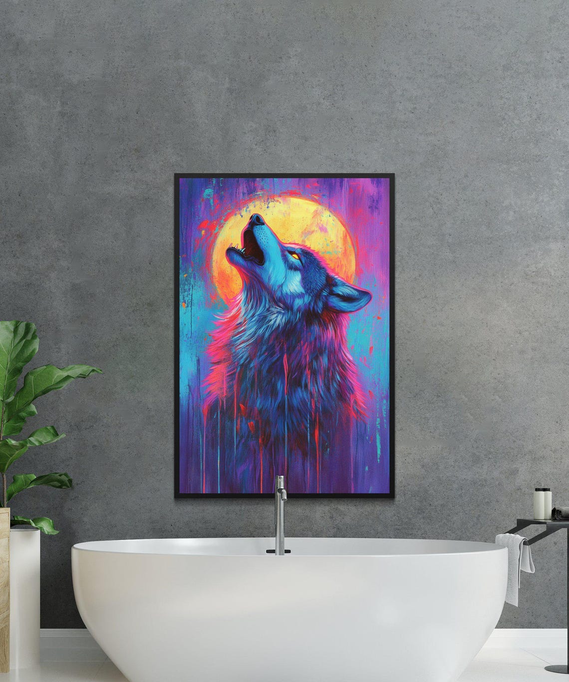 Howling Wolf at Golden Moon Cosmic Night Wildlife Art Poster - Image 4