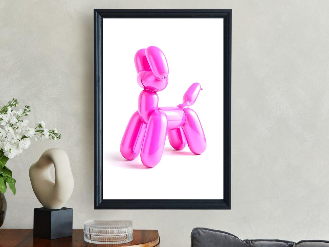 Pink Balloon Dog Pop Art Sculpture Modern Kids Room Wall Art