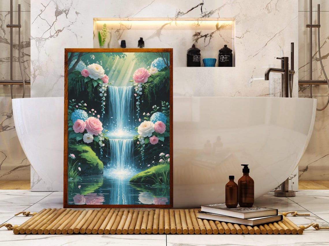 Blooming Rose Framed Waterfall Glowing Cascades Garden Art Print - Image 5