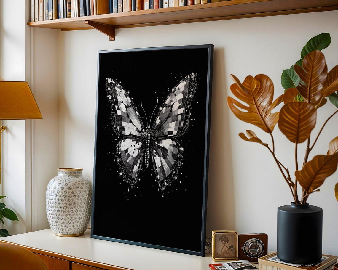 Butterfly Wall Art Monochrome Butterfly Art Black And White Butterfly Print Sparkling Butterfly Decor Nature Inspired Art - Image 2