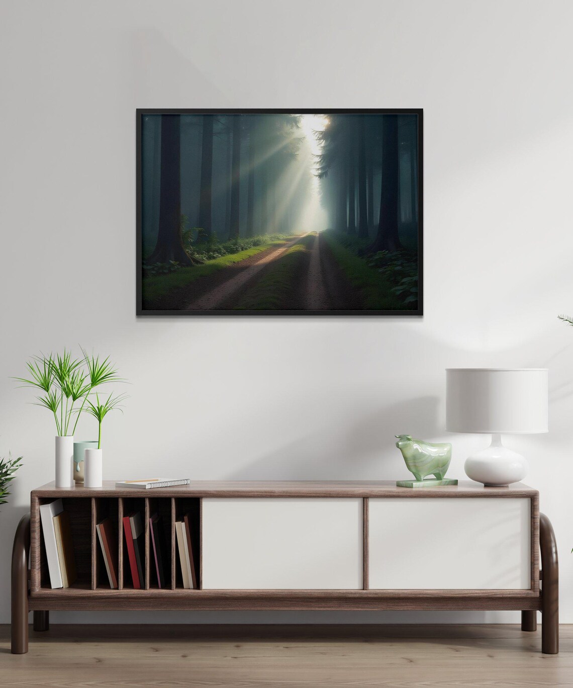 Forest Pathway Sunlight Beams Wall Art Nature Print Serene Forest Decor Mystical Woods Poster Tranquil Forest Landscape - Image 3