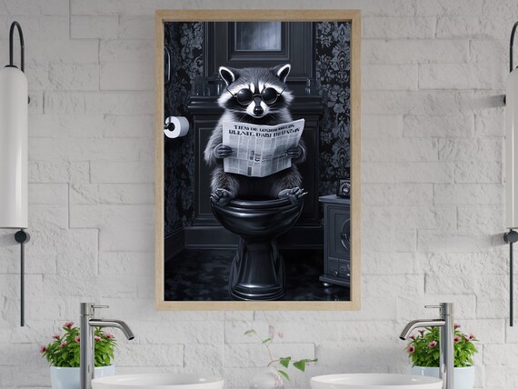 Cool Raccoon in Sunglasses Reading the Newspaper on the Toilet Poster