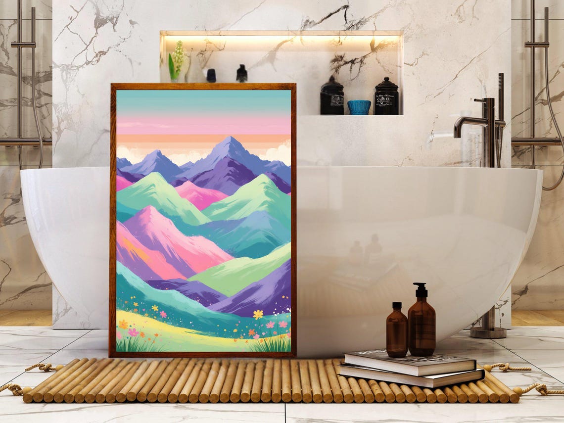 Colorful Mountain Landscape Wall Art Pastel Mountains Print Nature Illustration Wall Decor Scenic Mountain View Poster - Image 5