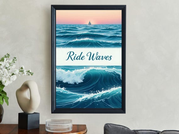 Ride Waves Ocean Art Print Coastal Nautical Beach Wall Art Sea Wave Poster Sea Landscape Art