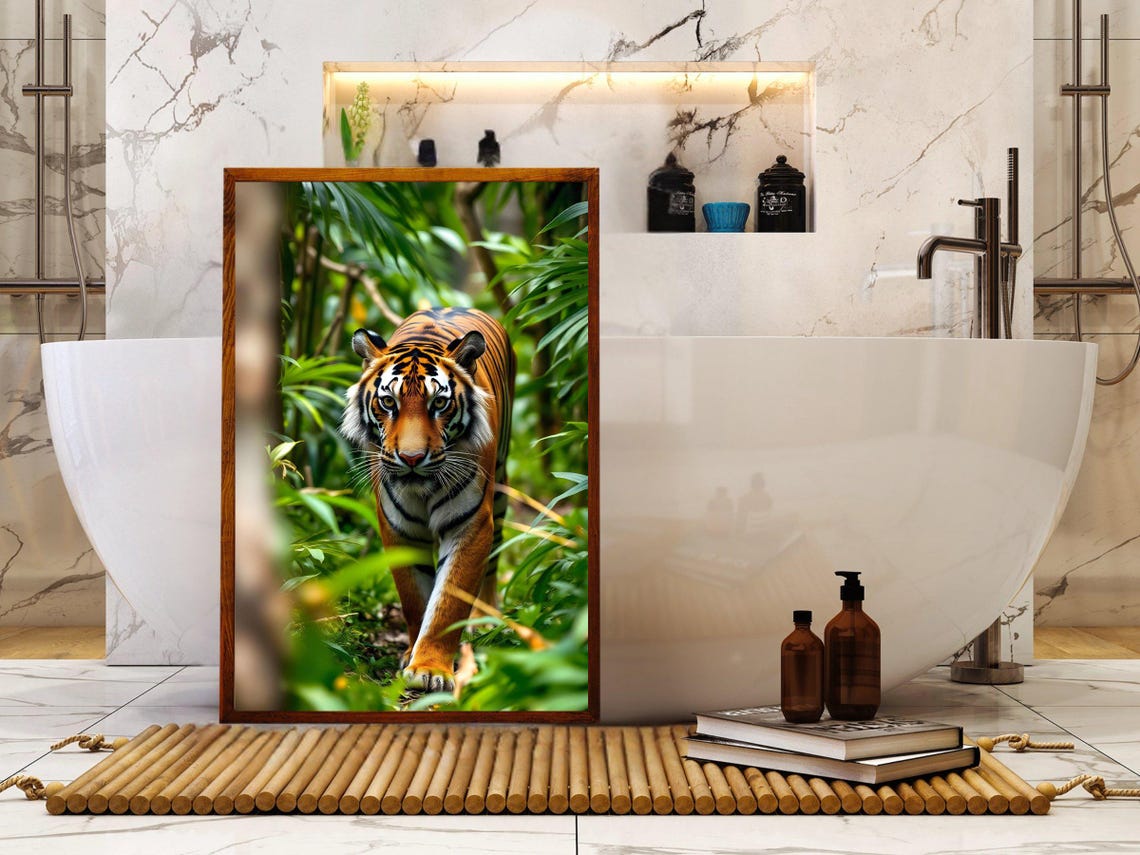 Majestic Tiger Emerging From Dense Green Jungle Foliage Poster - Image 4