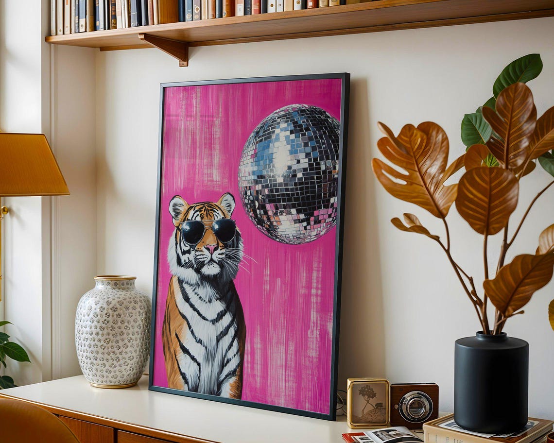 Tiger Wearing Sunglasses Under a Disco Ball Pink Party Poster - Image 5
