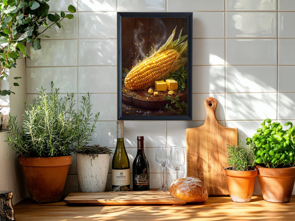 Steaming Buttered Corn Moody Gourmet Rustic Food Photo Poster - Image 2