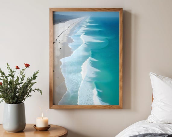 Ocean Wave Beach Aerial View Wall Art Coastal Decor Ocean Lovers Art Print Beach Landscape Poster Nautical Theme Artwork