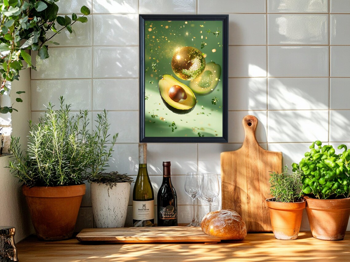 Glittering Avocado Paradise Wall Art Unique Kitchen Decor Vibrant Avocado Print Sparkling Food Illustration Modern Art Print - Image 5