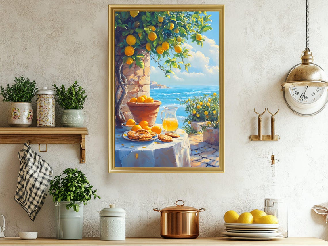 Lemon Grove Coastal Patio Sunny Mediterranean Seaside Scene Poster