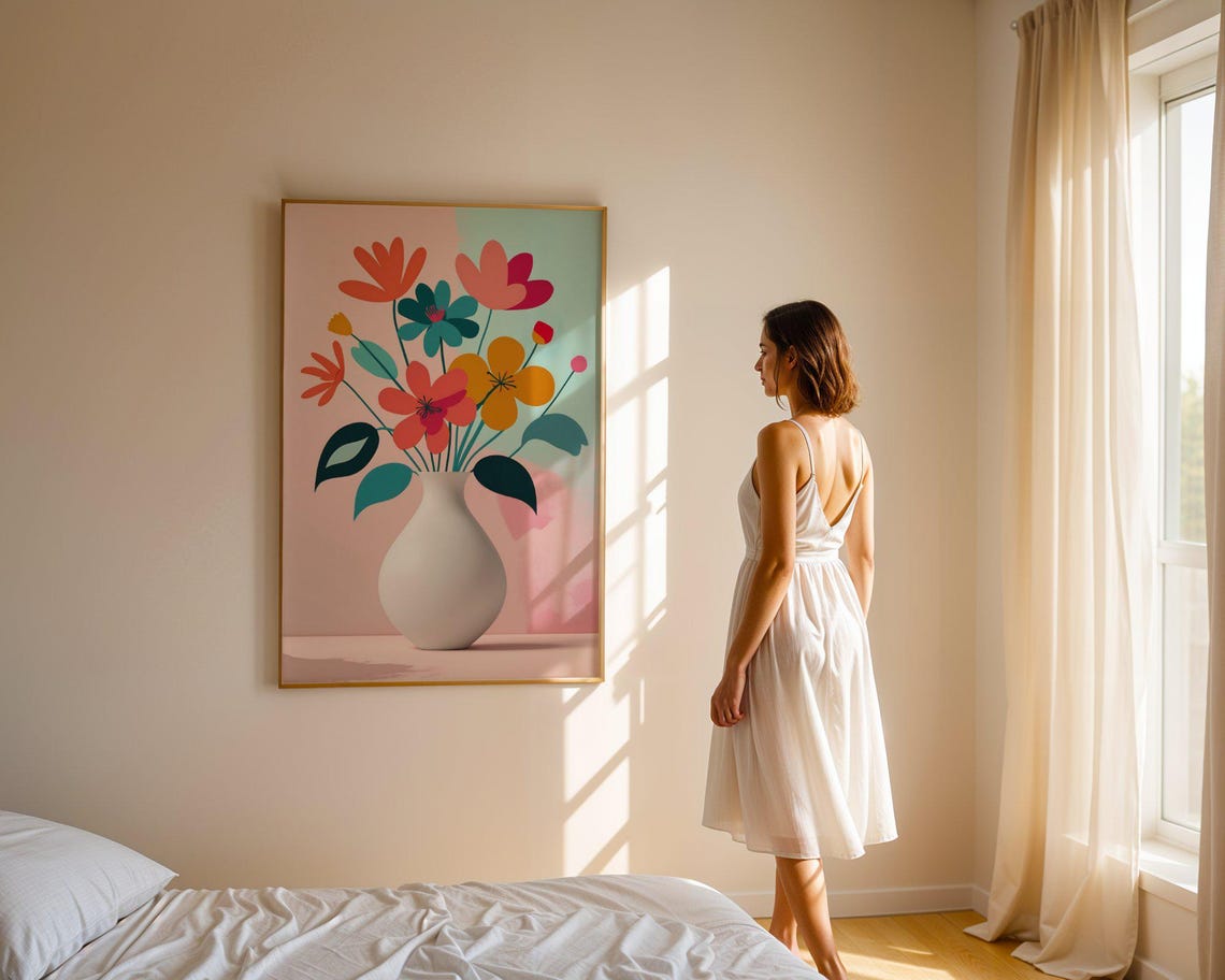 Modern Abstract Flower Bouquet In A White Vase On Pastel Colors Poster - Image 4