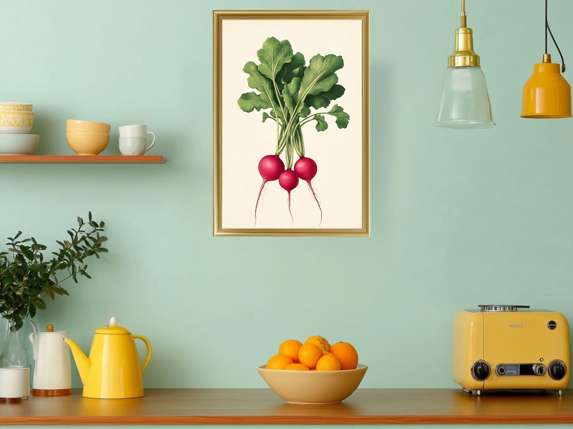 Red Radish Bunch Botanical Vegetable Illustration Kitchen Poster - Image 3