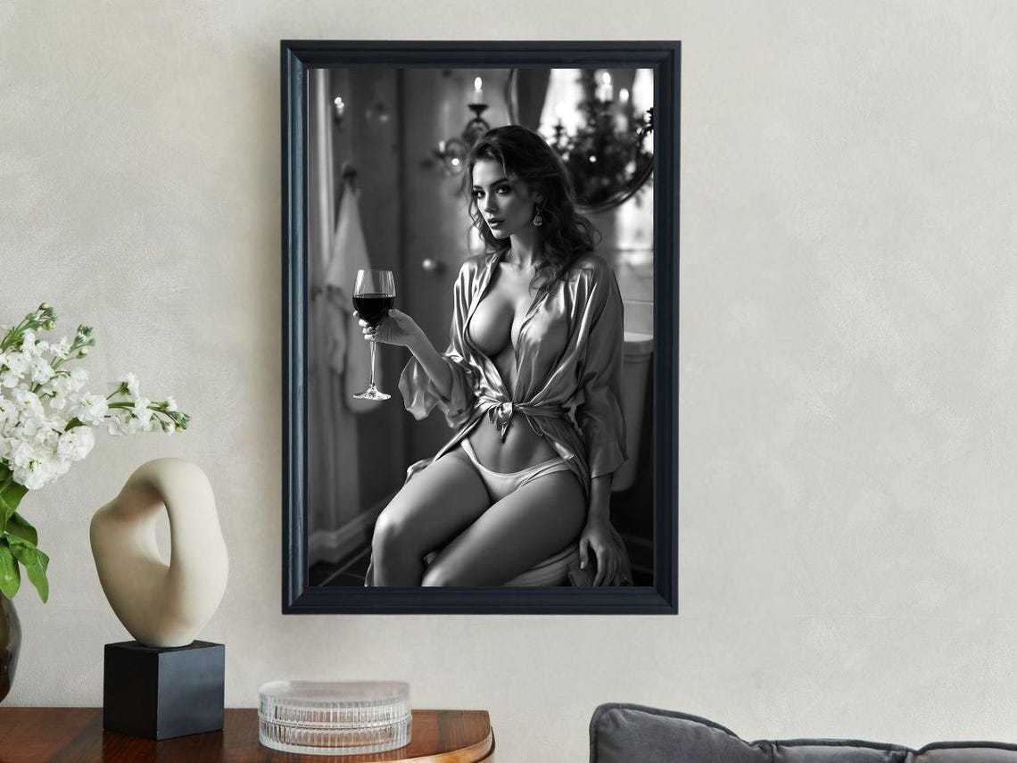 Woman In Silk Robe Raising A Glass Of Red Wine Glamour Poster - Image 3