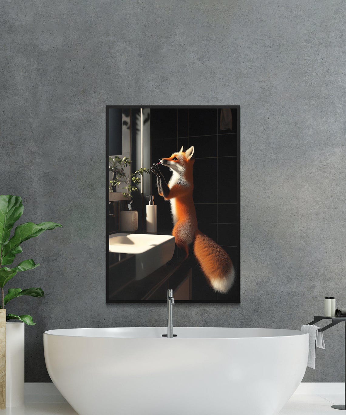 Red Fox Standing at the Bathroom Sink Brushing Its Teeth Poster - Image 2