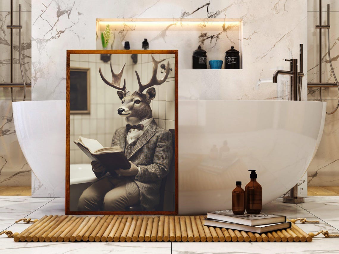 Vintage Portrait of a Stag Deer in a Suit Reading a Book Poster - Image 5