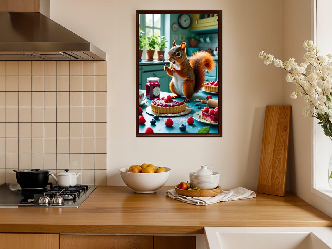 Squirrel Eating Berry Tart Cute Kitchen Animal Humor Fun Poster - Image 4