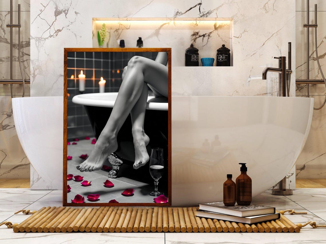 Bare Legs Dangling Over A Bathtub With Red Rose Petals Poster - Image 5