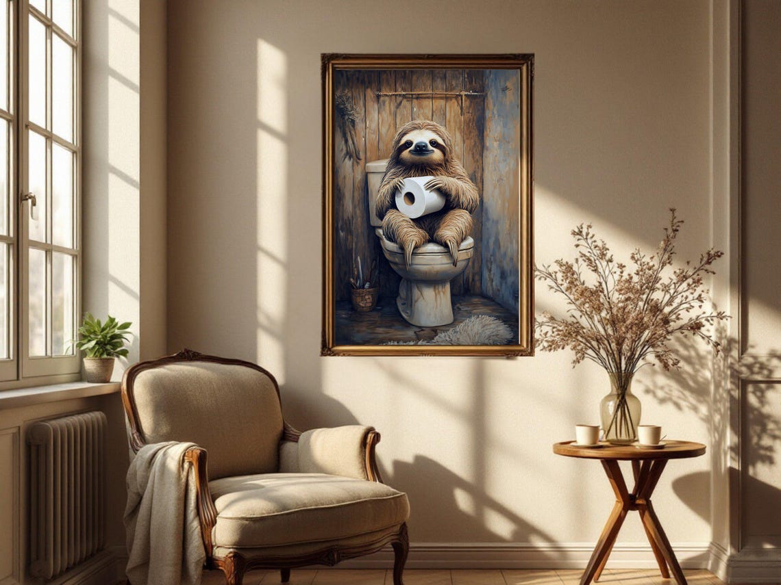 Sloth Sitting On Toilet Holding Toilet Paper Funny Animal Poster - Image 4