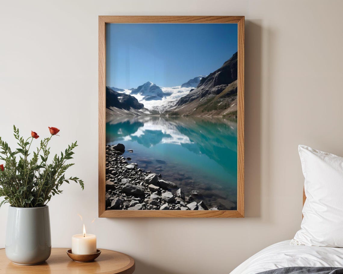 Stunning Mountain Lake Reflection Wall Art Scenic Nature Photography Serene Lake And Snowy Mountains Poster Tranquil Landscape Print