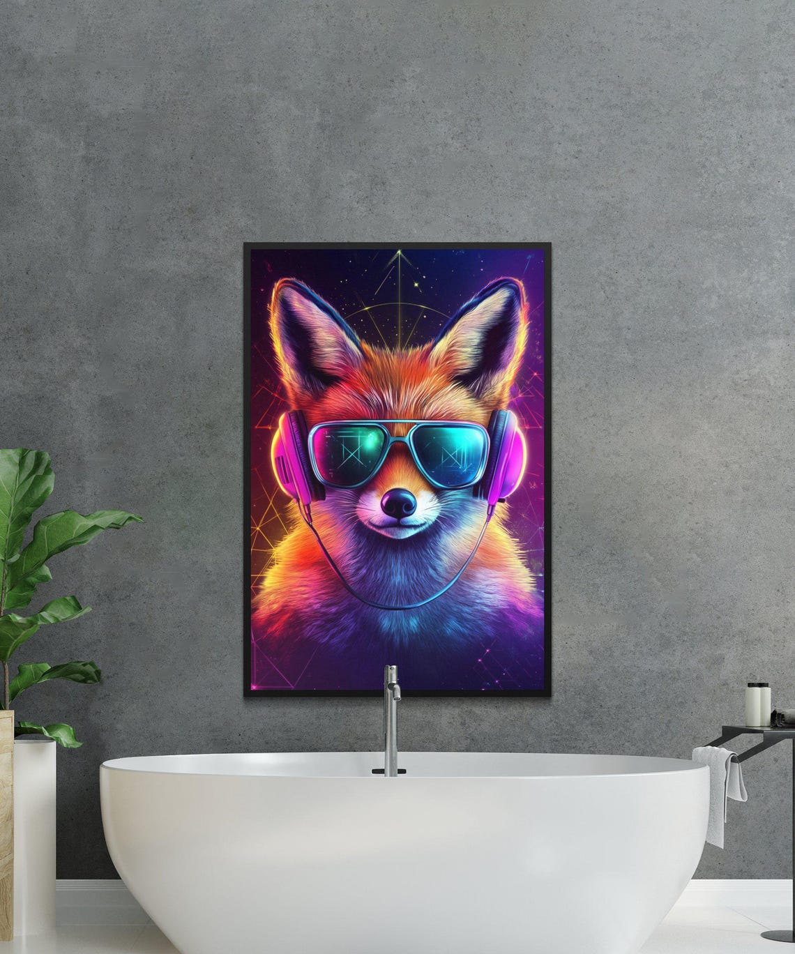 Neon Fox With Headphones And Sunglasses In Psychedelic Glow Poster - Image 3