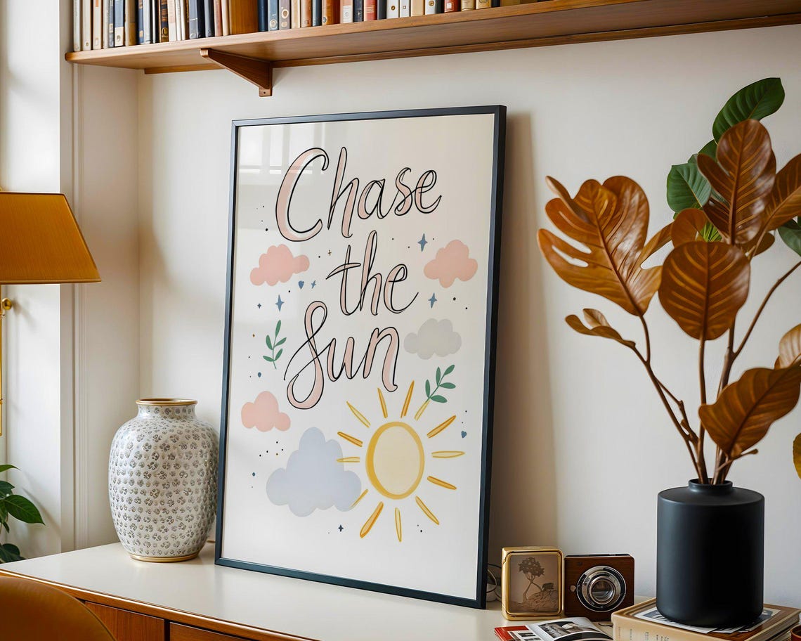 Chase the Sun Hand Lettered Quote Sunshine Doodle Art Poster - Image 5
