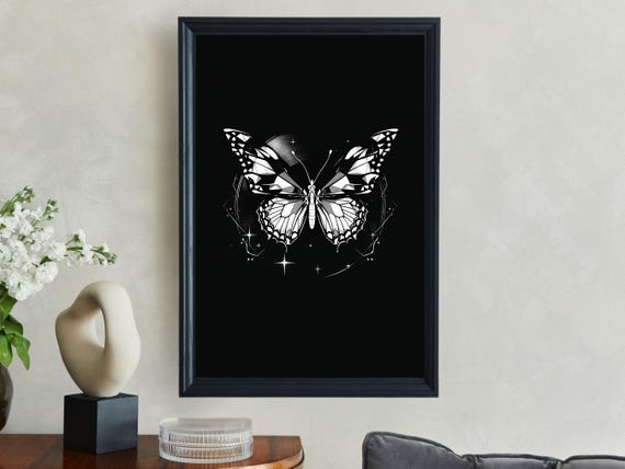 Black And White Butterfly Wall Art Butterfly Print Celestial Butterfly Decor Butterfly Illustration Butterfly Wall Decor Art Print
