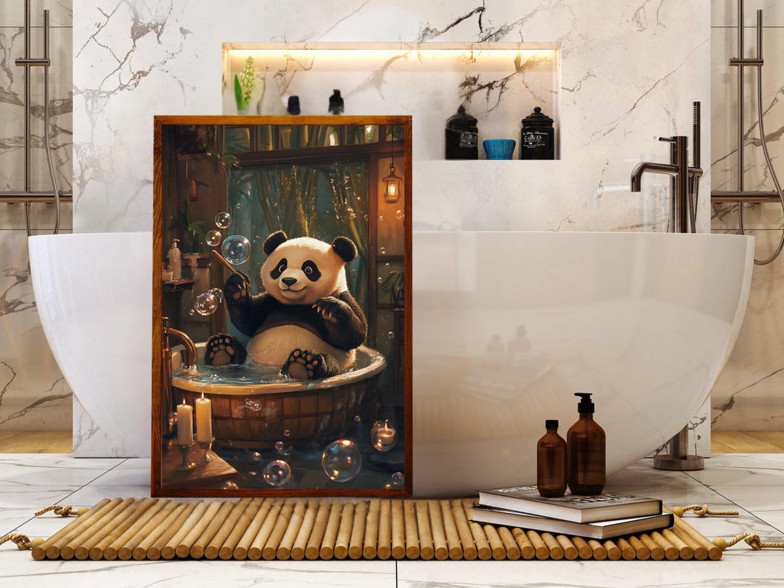Sleepy Panda Relaxing in a Copper Bathtub Surrounded by Candles Poster - Image 5