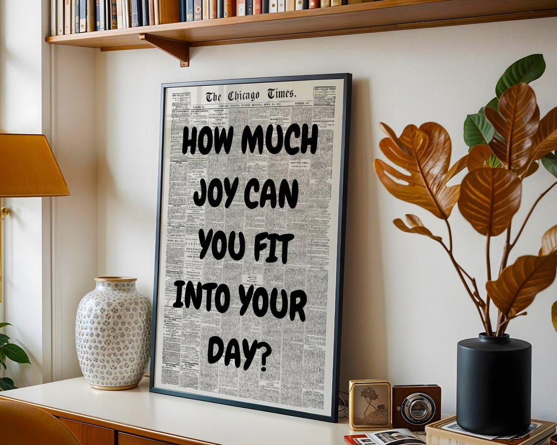 How Much Joy Can You Fit Into Your Day Black Newspaper Quote Poster - Image 2