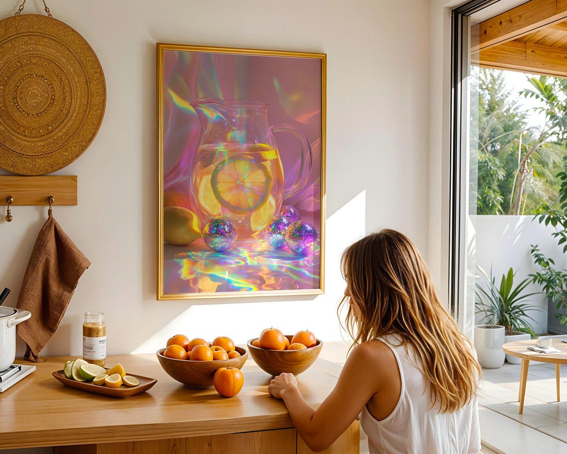 Rainbow Lemonade Pitcher Iridescent Modern Kitchen Art Poster - Image 5