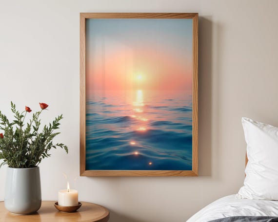 Sunset Ocean Wall Art Tranquil Sea Sunset Print Ocean Sunset Photo Art Coastal Sunset Decor Serene Seascape Picture Nautical Home Decor